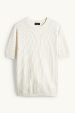 Sweter z dzianiny - z krótkim rękawem - w prążki