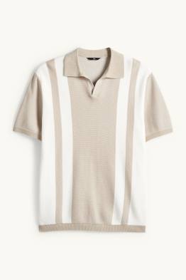 Gebreid poloshirt - regular fit - gestreept - met structuur