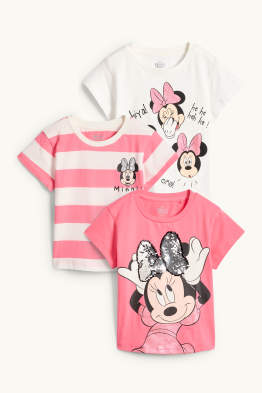 Multipack 3er - Minnie Maus - Kurzarmshirt - Glanz-Effekt