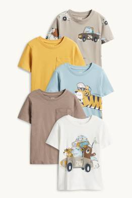 Multipack of 5 - tiger, bear and dino - short sleeve T-shirt