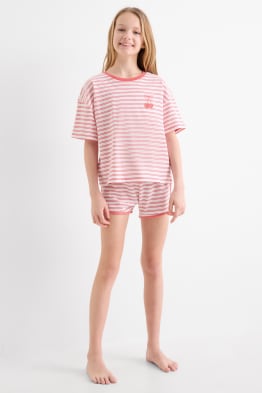 Kirsche - Frottee-Shorty-Pyjama - 2 teilig - gestreift