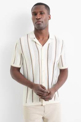 Dzianinowa koszula - regular fit - kołnierz rewersowy - w paski