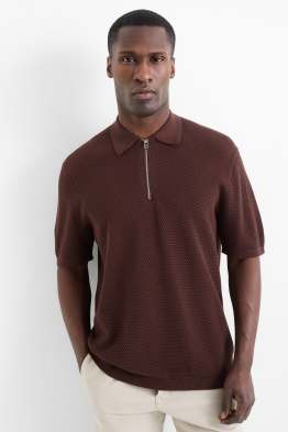 Koszulka polo z dzianiny - regular fit - z fakturą