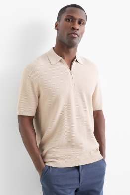 Koszulka polo z dzianiny - regular fit - z fakturą