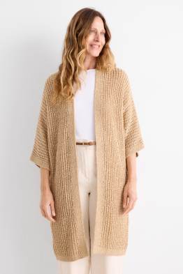 Lange Strickjacke - gerippt