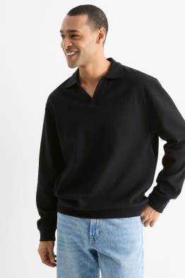 Poloshirt met lange mouwen - gebreid - relaxed fit - ribstof