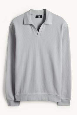 Langarm-Poloshirt - Relaxed Fit - gerippt