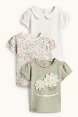 Wielopak, 3 szt. - kwiatki - niemowlęca koszulka z krótkim rękawem