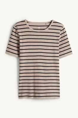 T-Shirt - Slim Fit - gerippt - gestreift
