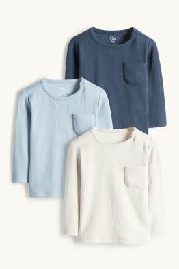 Wielopak, 3 szt. - niemowlęca koszulka z długim rękawem - w prążki