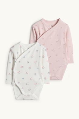 Lot de 2 - petites fleurs - body croisé bébé - finition côtelée