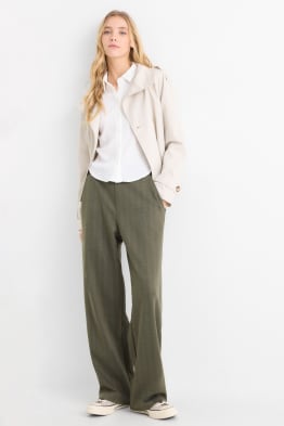 Žerzejové kalhoty - mid waist - wide leg - s úzkými proužky