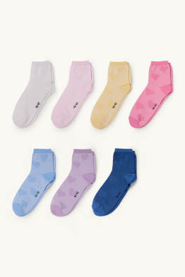 Multipack of 7 - heart - pointelle socks with motif