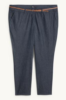 Stoffhose mit Gürtel - Mid Waist - Tapered Leg - Jeans-Look