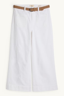 Crop wide leg jeans z paskiem - średni stan