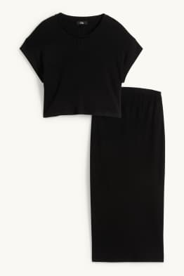 Set - Umstands-Crop-Langarmshirt und -rock - gerippt