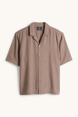 Shirt with linen content - relaxed fit - lapel collar