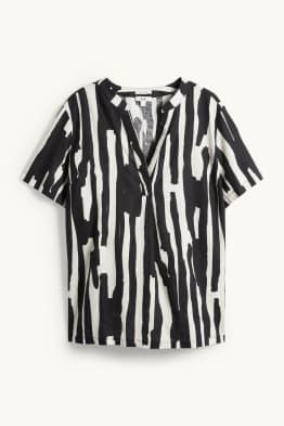 Chemisier à encolure en V - lin mélangé - à motif