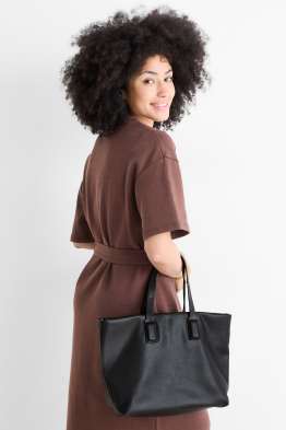 Großer Shopper mit abnehmbarem Taschengurt - Lederimitat