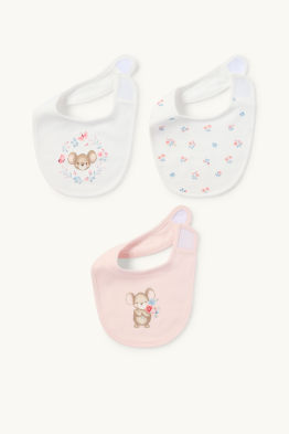 Lot de 3 - petites fleurs et petite souris - bavoir pour bébé