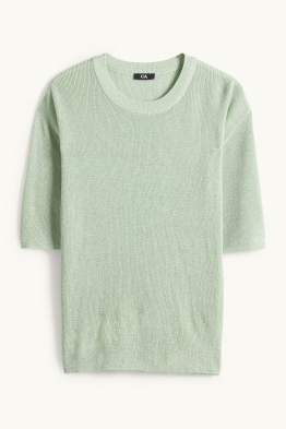 Strickpullover - kurzarm - gerippt - Glanz-Effekt