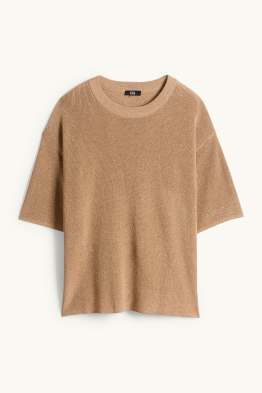 Strickpullover - kurzarm - gerippt - Glanz-Effekt