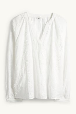 Bluse mit V-Ausschnitt - geblümt - strukturiert