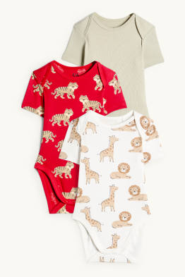 Lot de 3 - girafe, lion et tigre - bodys bébé