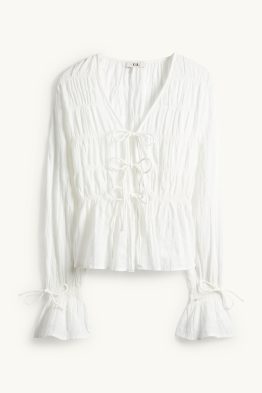 Blouse met V-hals - gesmokt
