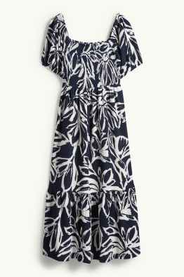 Fit & Flare Kleid - geblümt - strukturiert - gesmokt