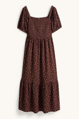 Fit & Flare Kleid - gepunktet - strukturiert - gesmokt
