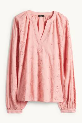 Bluse mit V-Ausschnitt - geblümt - strukturiert