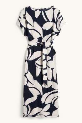Kleid mit Gürtel - geblümt - strukturiert