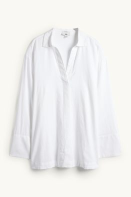 Bluse mit V-Ausschnitt - Leinen-Mix