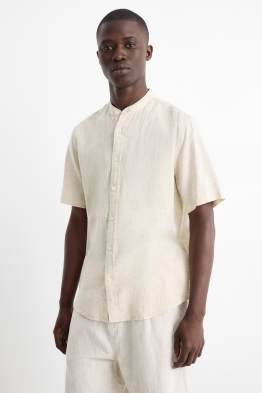 Chemise - regular fit - encolure montante - lin mélangé