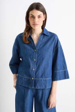 Jeansbluse mit V-Ausschnitt