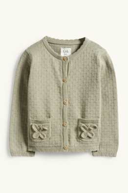 Cardigan bebeluși, cu aplicații croșetate