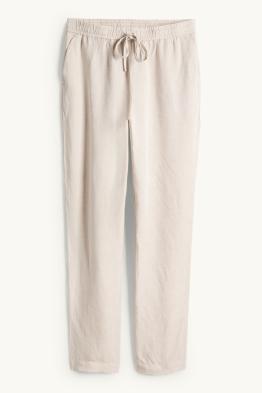 Stoffhose - Mid Waist - Tapered Leg - Leinen-Mix