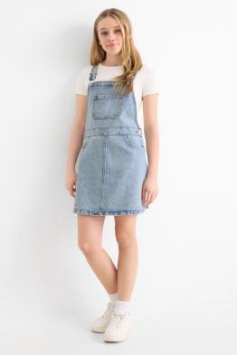 Set - Kurzarmshirt und Jeans-Latzkleid - 2 teilig