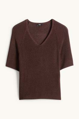 Strickpullover - kurzarm - Glanz-Effekt