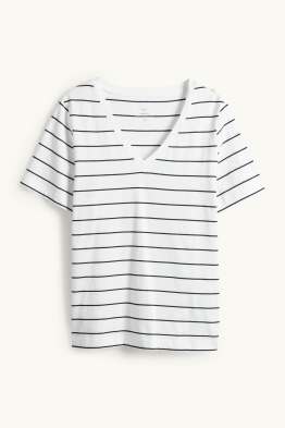 Tričko s výstřihem ve tvaru V - regular fit - pruhované