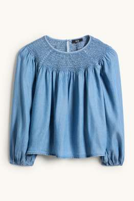 Bluzka - w dżinsowym stylu - marszczona gumką