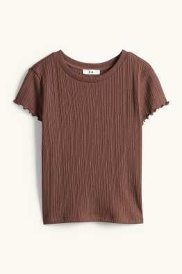 Krótki T-shirt - slim fit - w prążki