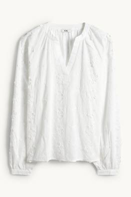 Blusa con escote en pico - de flores - con textura