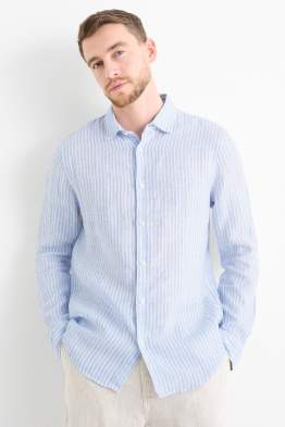 Chemise en lin - regular fit - col Kent - à rayures