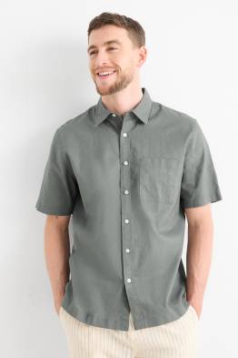 Camicia - regular fit - colletto all’italiana - misto lino