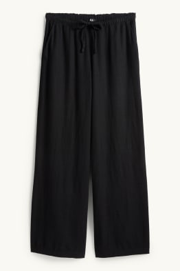 Stoffhose mit Leinen-Anteil - High Waist - Wide Leg