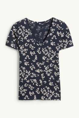 Camiseta con escote en pico - slim fit - de flores