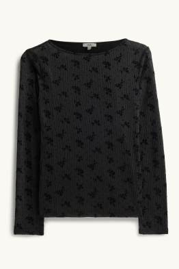 Langarmshirt - Slim Fit - gerippt - geblümt - strukturiert