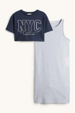 NYC - ensemble - T-shirt et robe - 2 pièces - effet brillant